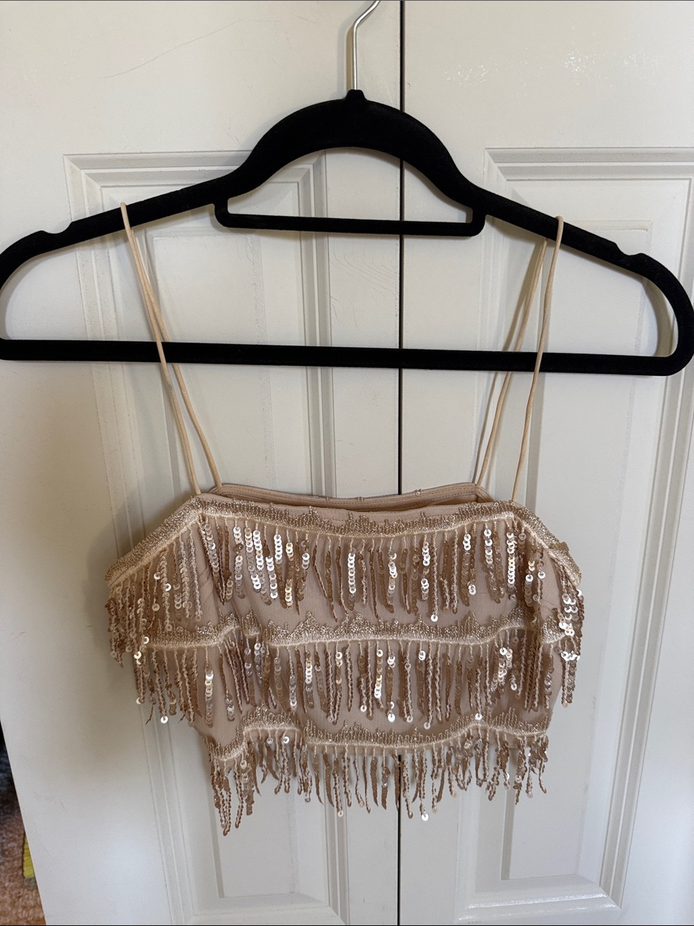 Forever 21 Beige Sequin Fringe Crop Top